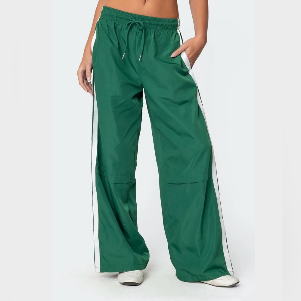Green Track Pants with White Stripes